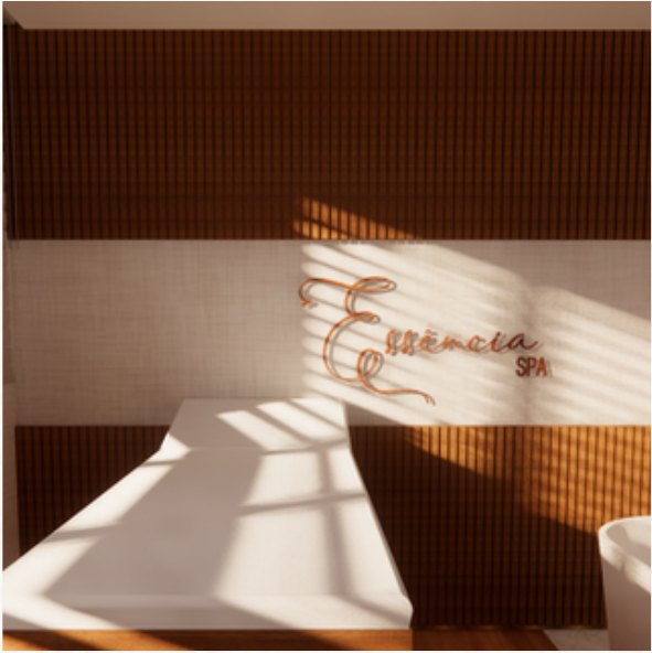 Essência SPA, parede ripada com luz filtrada