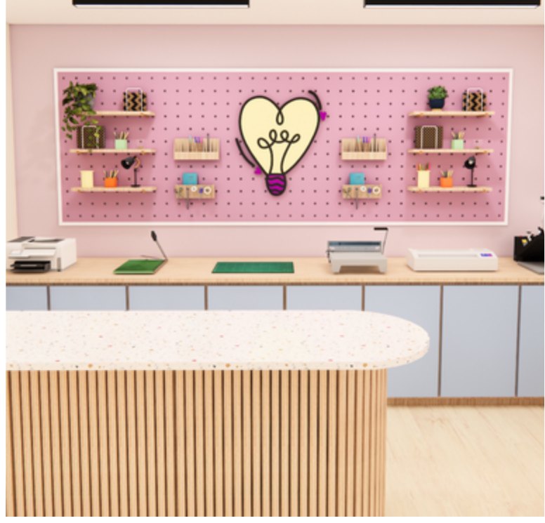 Planner Lab — bancada de montagem e painel perfurado rosa