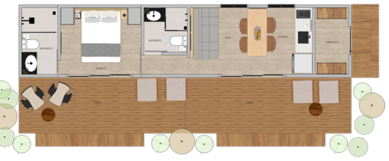 Linha premium — planta baixa humanizada com dois quartos e dois banheiros